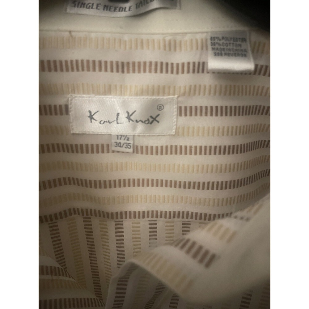 VTG Karl Knox Beige/brown Stripe Dress Shirt‎ 17.5 34/35 - Picture 2 of 2